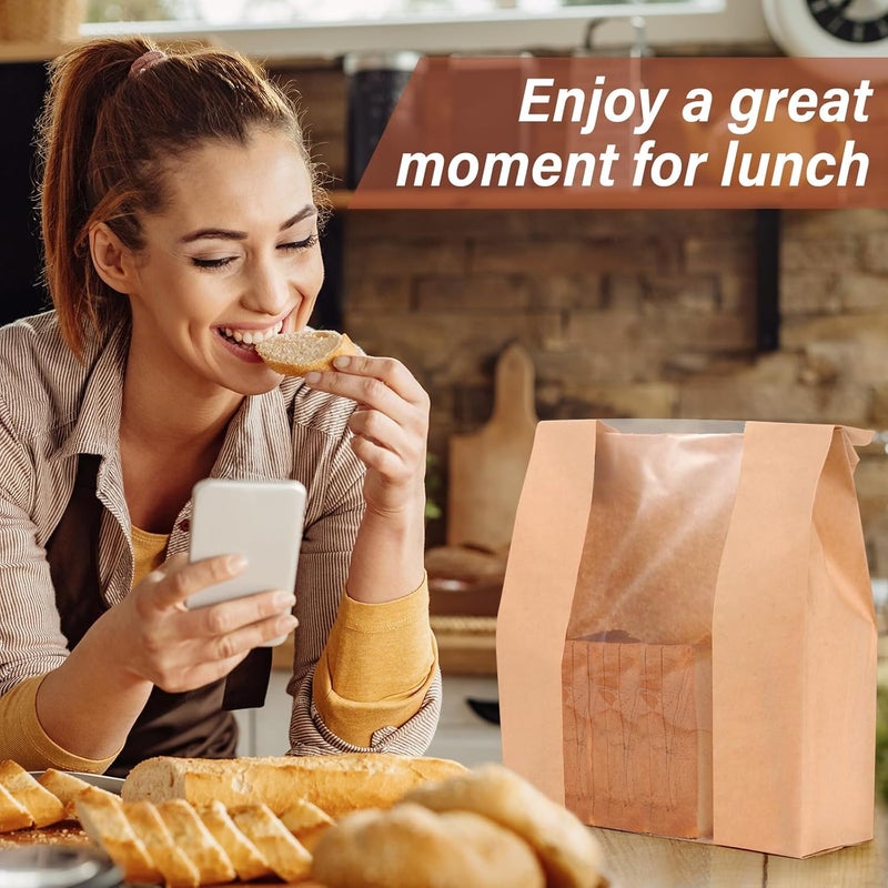 EWVVSS 30 Pcs Paper Bread Bags for Homemade, Sourdough Bread Bags and Paper Bakery Bag with Window for Baked Food Packaging Storage, Pack Breakfast and Lunch, Large Kraft 13.7x8.2x3.5inch Brown - Image 5
